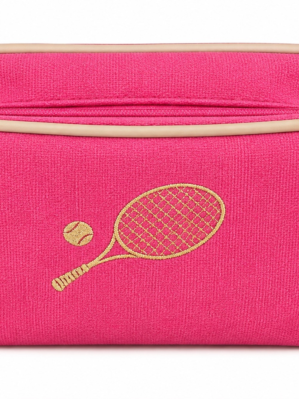 Spartina 449 Pink Tennis Racket Cosmetic Pouch Bag Gold Embroidery